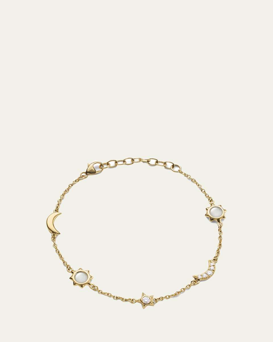 Yellow Gold Sun, Moon, Stars, Diamond and Moonstone Bracelet